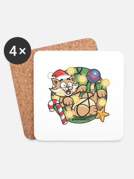 Christmas Cat - Coasters (set of 4) - white