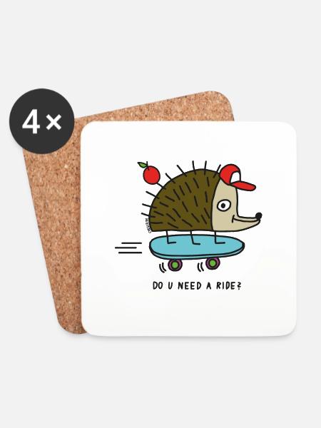 Skater Igel by cheslo - Coasters (set of 4) - white