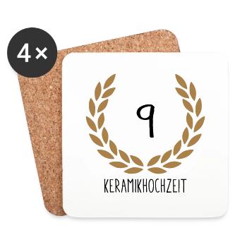 Hochzeitstag 9 - Untersetzer (4er-Set) - Weiß - Vorne