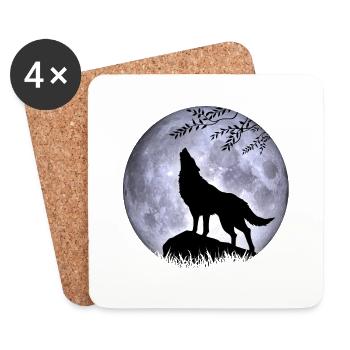 Wolf Vollmond Halloween Nacht Albtraum nightmare - Untersetzer (4er-Set) - Weiß - Vorne