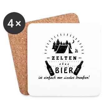 Zelten und Bier - Untersetzer (4er-Set) - Weiß - Vorne