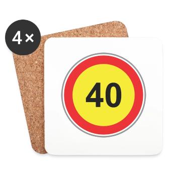 Road Sign 40 yellow - Coasters (set of 4) - white - Front