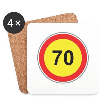 Road Sign 70 yellow - Coasters (set of 4) - white - Front