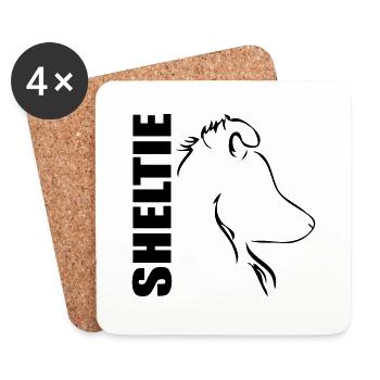 SHELTIE PROFILE dog dogs Wilsigns - Coasters (set of 4) - white - Front