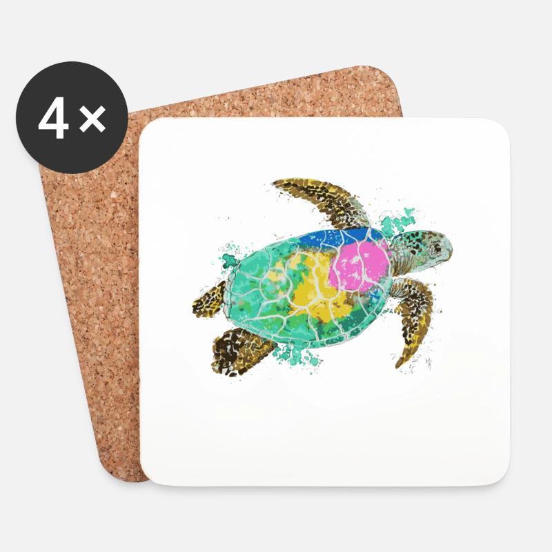 Happy Regenbogen Schildkröte - Untersetzer (4er-Set) - Weiß