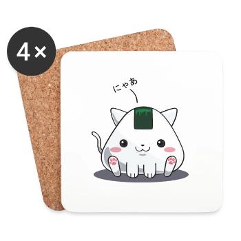 Onigiri - Katze nya - Untersetzer (4er-Set) - Weiß - Vorne