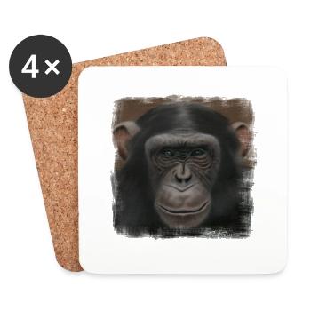 Chimpanzé - Dessous de verre (lot de 4) - blanc - Devant