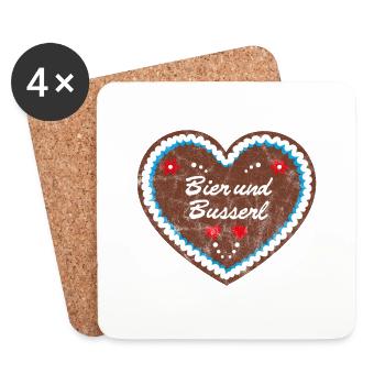 Lebkuchenherz "Bier und Busserl" grunge look - Untersetzer (4er-Set) - Weiß - Vorne