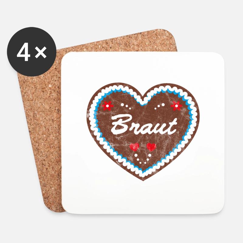 Lebkuchenherz "Braut" JGA - Untersetzer (4er-Set) - Weiß