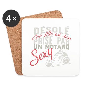 "motard sexy" t-shirt humour moto - Dessous de verre (lot de 4) - blanc - Devant