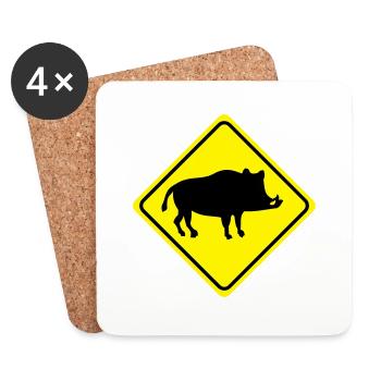 Attention - Sanglier de porc - 2 vecteur de - Dessous de verre (lot de 4) - blanc - Devant