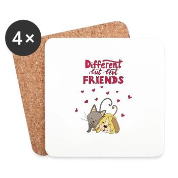 Different but best friends - Katze & Hund - Untersetzer (4er-Set) - Weiß - Vorne