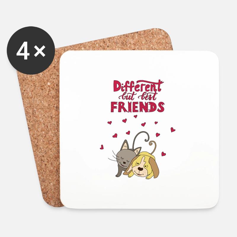 Different but best friends - Katze & Hund - Untersetzer (4er-Set) - Weiß