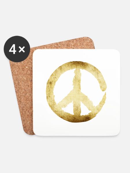 Peace Zeichen - Gold - Untersetzer (4er-Set) - Weiß