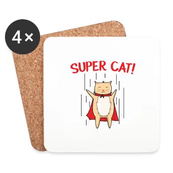 Super Cat T-Shirt & Gift Idea - Coasters (set of 4) - white - Front