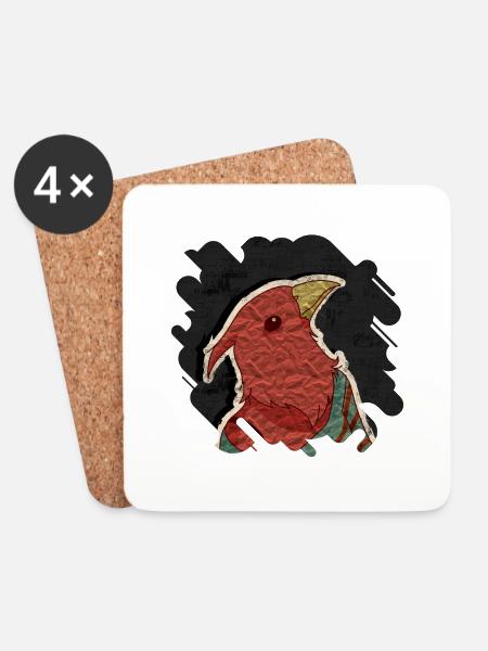 Hipster bird mixed media digital art collage - Coasters (set of 4) - white