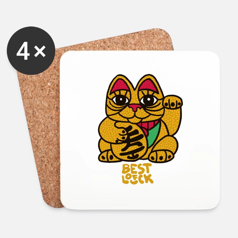 Lucky Cat - Untersetzer (4er-Set) - Weiß
