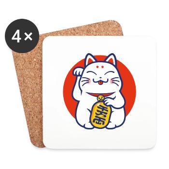 Lucky cat - Maneki-neko - Dessous de verre (lot de 4) - blanc - Devant