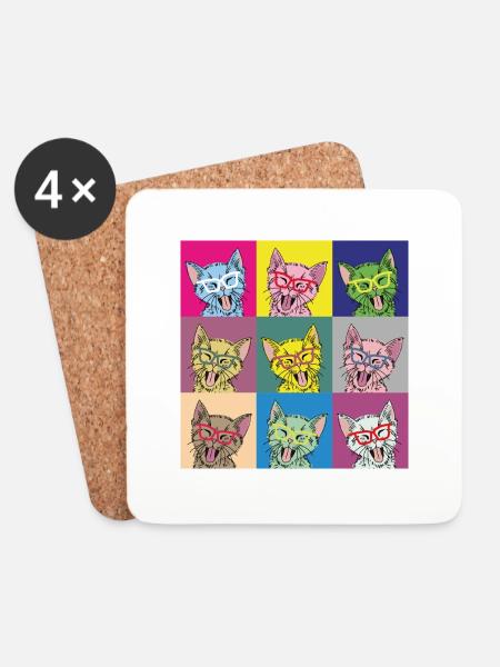 Katzen Pop Art - Untersetzer (4er-Set) - Weiß