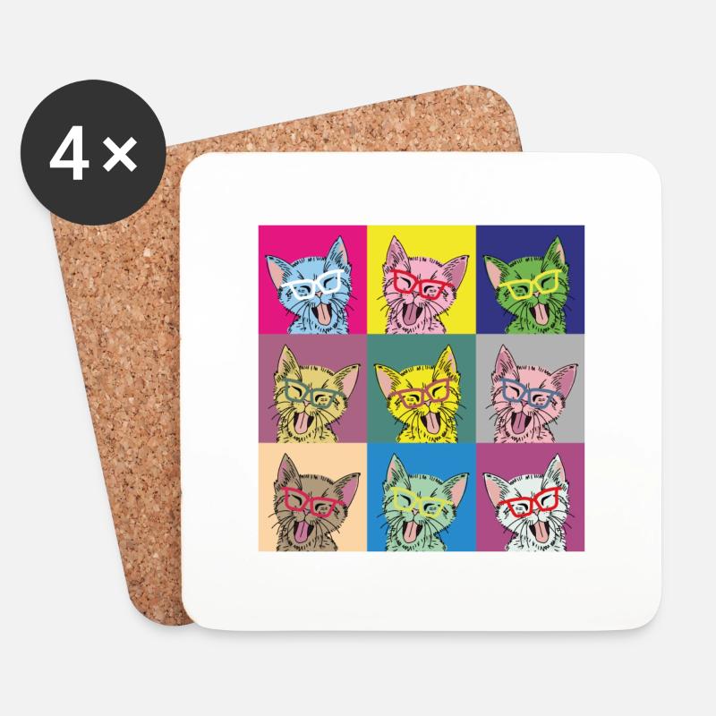 Katzen Pop Art - Untersetzer (4er-Set) - Weiß