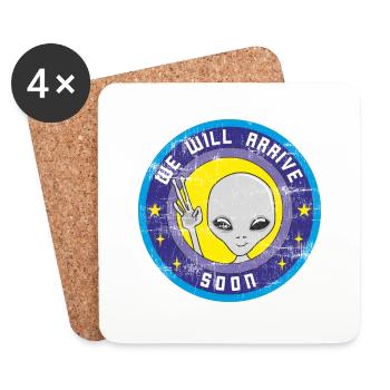 Alien will soon come out of space with UFO. - Coasters (set of 4) - white - Front