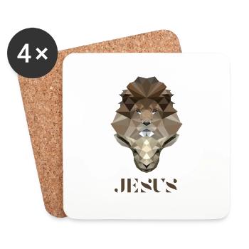 Der Löwe & Das Lamm - Jesus - Poly Design - Untersetzer (4er-Set) - Weiß - Vorne