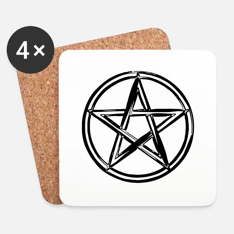 Pentagram mit Schutzkreis - Untersetzer (4er-Set) - Weiß