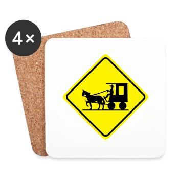 Attention - chariot tiré par des chevaux - 2 - Dessous de verre (lot de 4) - blanc - Devant