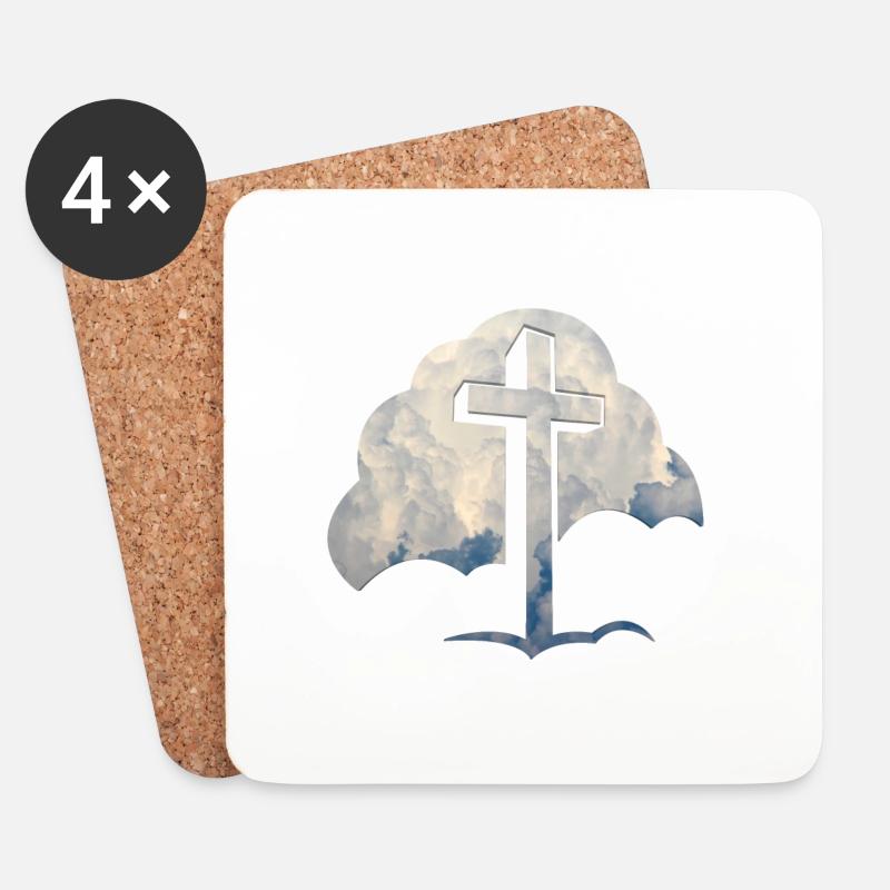 Jesus Wolken Jesus Kreuz - Untersetzer (4er-Set) - Weiß