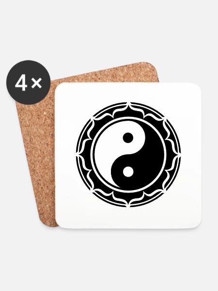 Yin Yang Lotus, Chinesisches Symbol Taiji, Tao - Untersetzer (4er-Set) - Weiß
