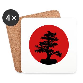 Nippomania - Japanische Flagge & Bonsai Silhouette - Untersetzer (4er-Set) - Weiß - Vorne
