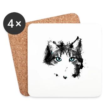 Yeux chat - Dessous de verre (lot de 4) - blanc - Devant
