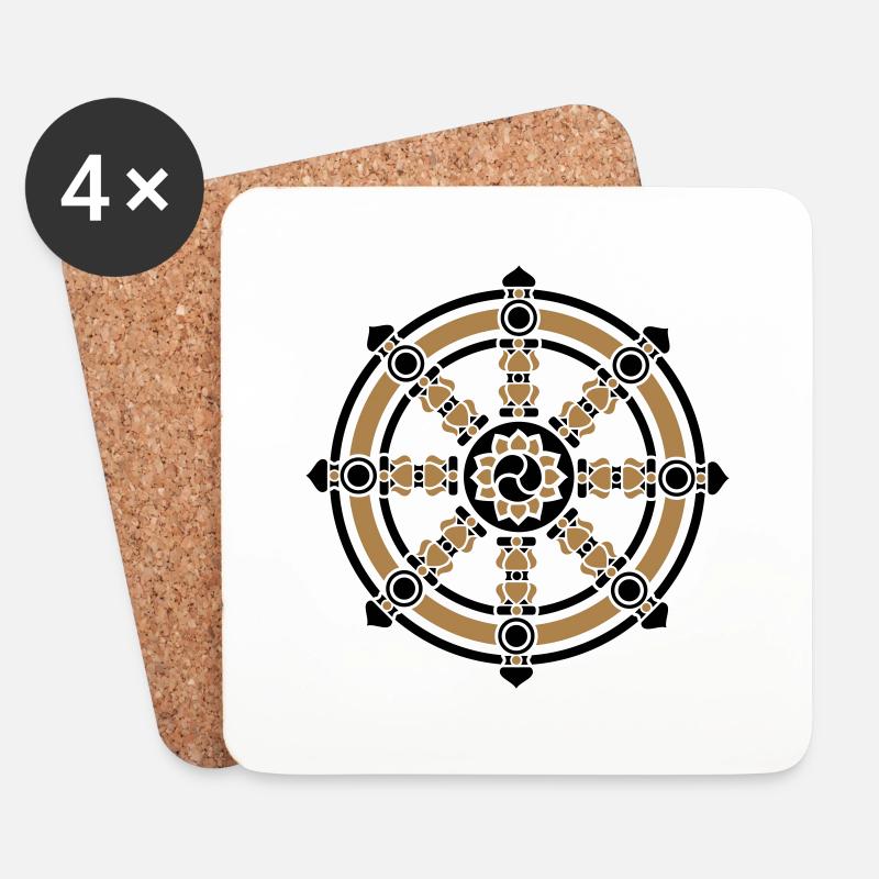 Dharma Rad, wheel, Buddhismus, Chakra, Lehre - Untersetzer (4er-Set) - Weiß