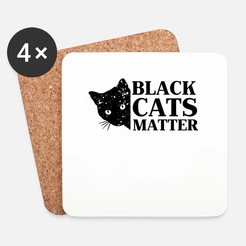 schwarze Katze - Untersetzer (4er-Set) - Weiß