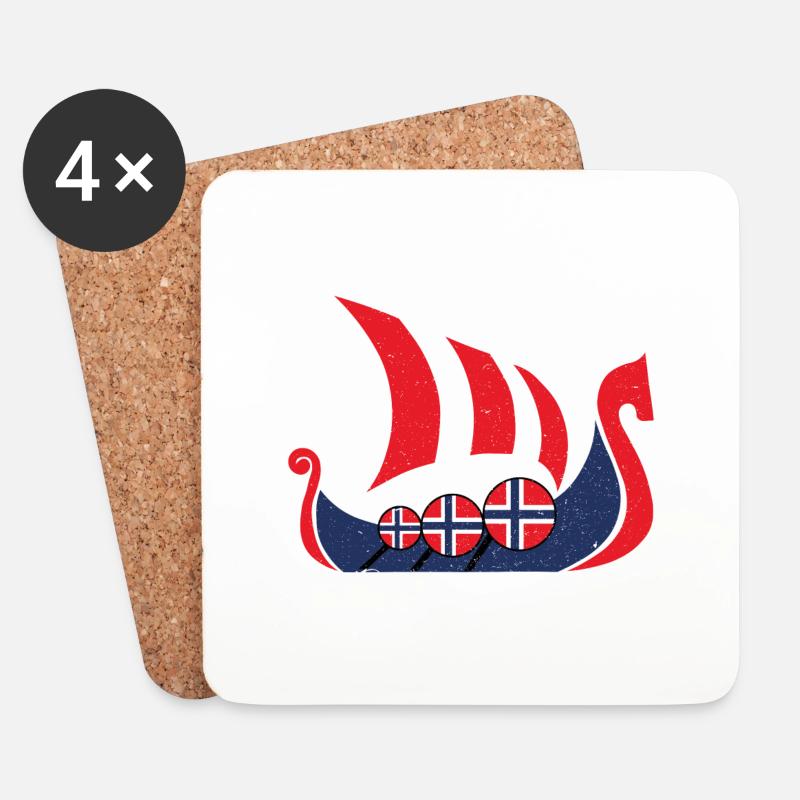 Wikingerschiff Norway Geschenk - Untersetzer (4er-Set) - Weiß