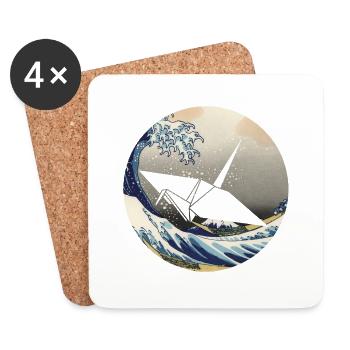Nippomania - Japan Origami Kranich Hokusai Wave - Untersetzer (4er-Set) - Weiß - Vorne