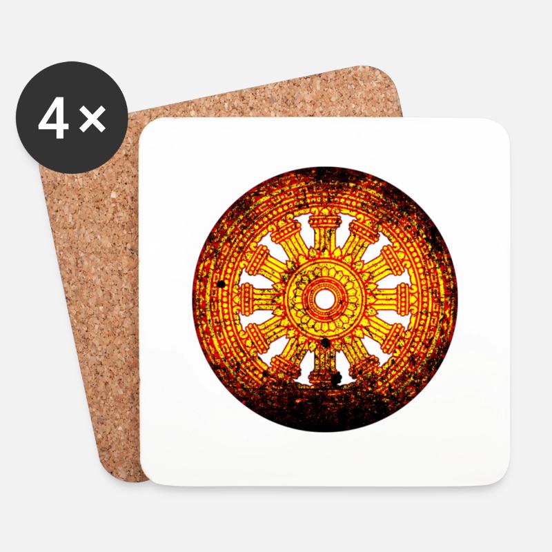 Dharmarad Chakra Buddhismus Gelb Rot - Untersetzer (4er-Set) - Weiß