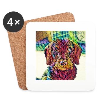 Wire-haired dachshund puppy art - Coasters (set of 4) - white - Front