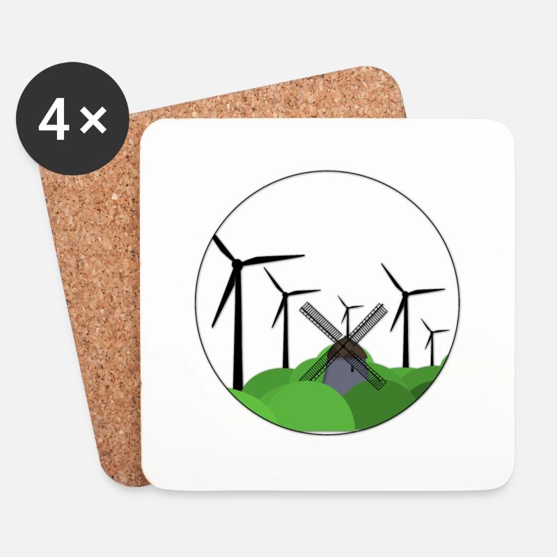 Windrad / Windmühle - Untersetzer (4er-Set) - Weiß