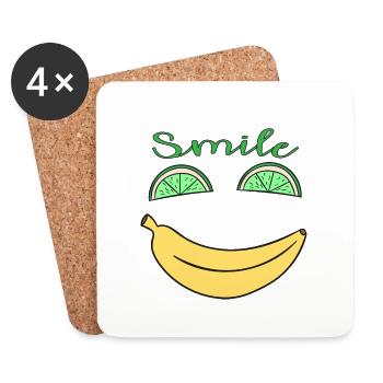 Smile Lemon Banana Fruit Vegan Gift - Coasters (set of 4) - white - Front