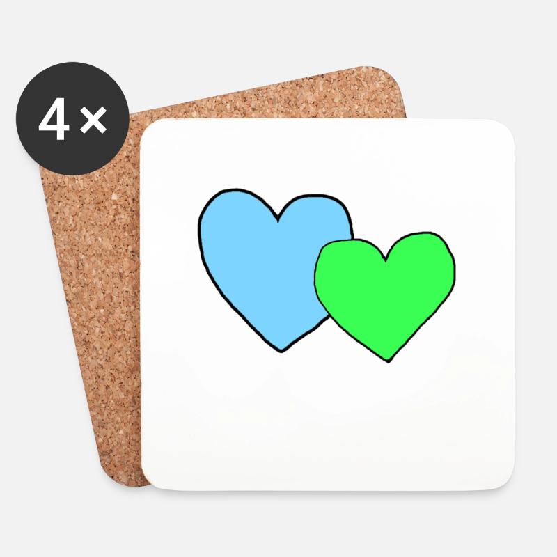 Blau grüne Herzen - Untersetzer (4er-Set) - Weiß
