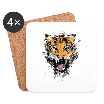 Dirty Tiger Rage - Coasters (set of 4) - white - Front