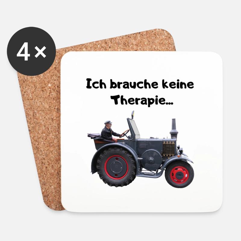 Treckerfahren - Beste Therapie - Untersetzer (4er-Set) - Weiß