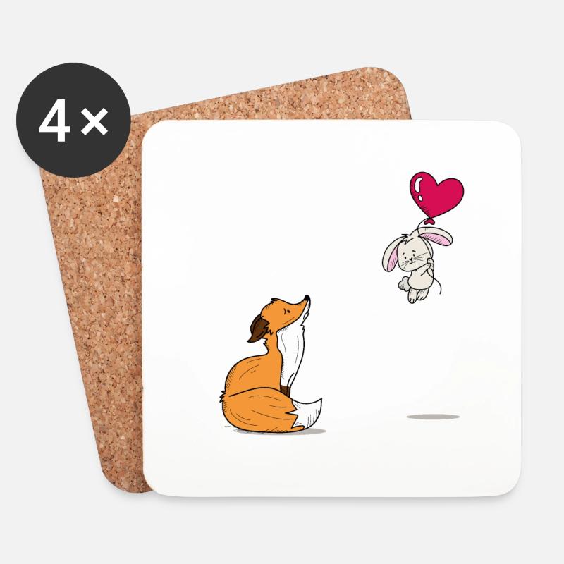 Süßes Fuchs und Hase Design - Untersetzer (4er-Set) - Weiß