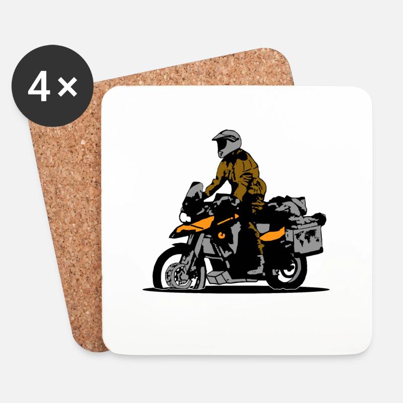 Motorrad und Fahrer stehend - Untersetzer (4er-Set) - Weiß