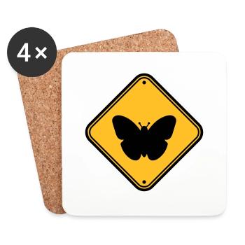 butterfly caution caution note shield zone - Coasters (set of 4) - white - Front