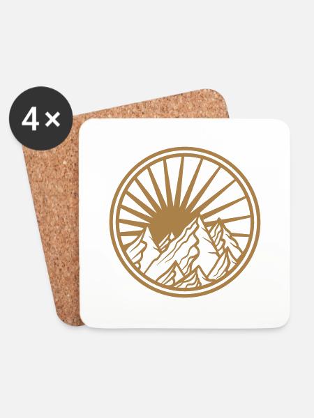 gold berge gebirge kreis rund logo sonne hohe berg - Untersetzer (4er-Set) - Weiß