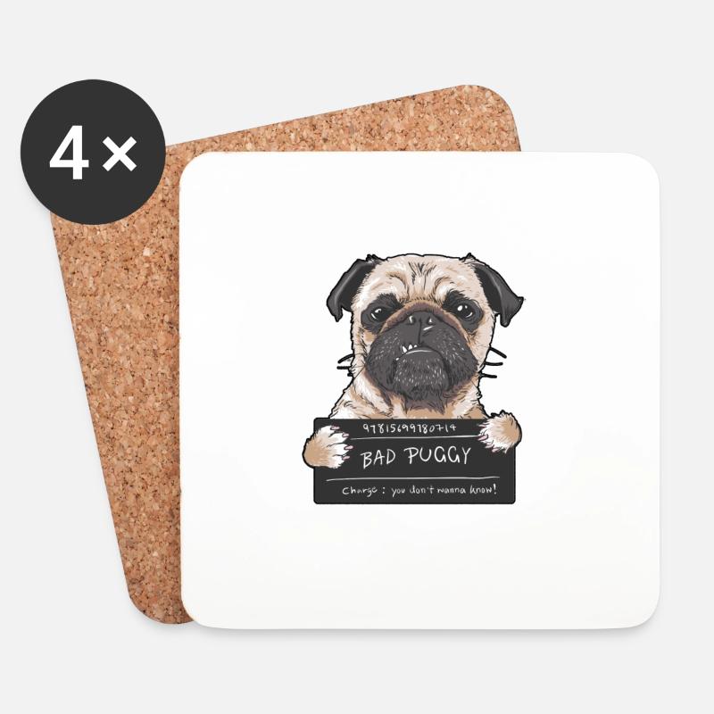 Mops hinter Gitter - Untersetzer (4er-Set) - Weiß