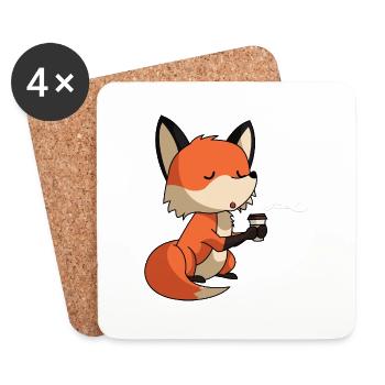 Fox with coffee - Coasters (set of 4) - white - Front