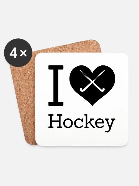 I love Hockey Ich liebe Feldhockey Hockeyschläger - Untersetzer (4er-Set) - Weiß